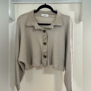 Carly Jean Los Angeles Beige Button-Up Top